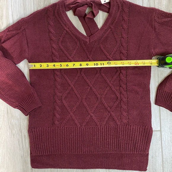 Cupcake Clothing Ltd. Burgundy V-Neck Cable Sweater With Tie Back NWT Si… - Picture 6 of 12